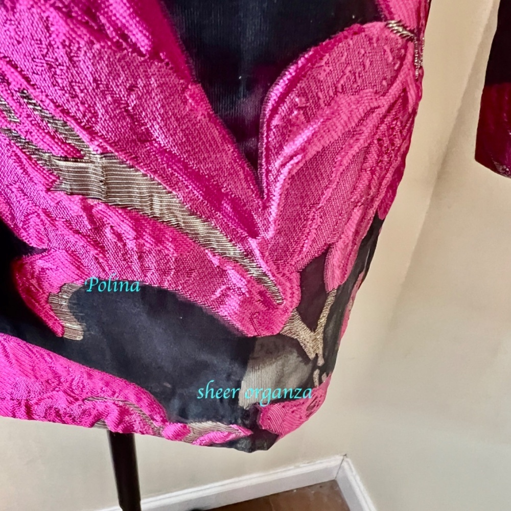 Frank Lyman Woven Metallic Sheer Organza Asymmetrical Jacket Size SP - gorgeous! - Picture 3 of 14